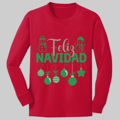  Youth Long Sleeve Shirt - Winter Holidays - Feliz Festive - Green Thumbnail